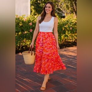 Coldwater Creek Vibrant A-Line Skirt in Red and Pink